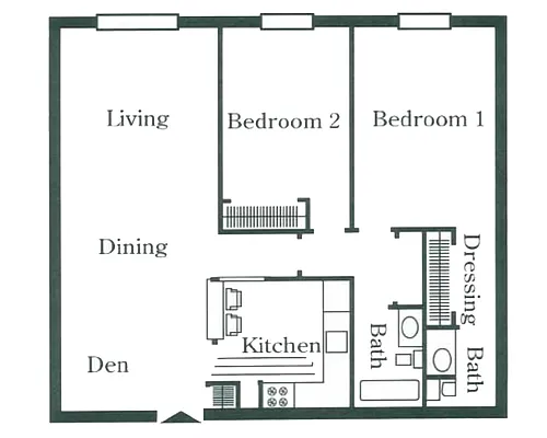 Floor plan 2 Bedroom and 1 and a Half Bathroom