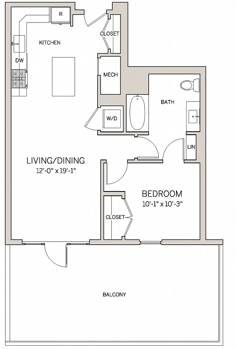 Floor plan 1 Bed 1 Bath A2