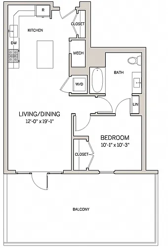 Floor plan 1 Bed 1 Bath A2