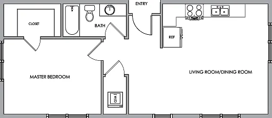 2D Floor Plan Rendering - One-Bedroom, One-Bathroom | Option 2 2D Floor Plan Rendering - One-Bedroom, One-Bathroom | Option 2