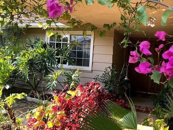Beautiful, Oak Double-Door Entrance with Colourful Flora