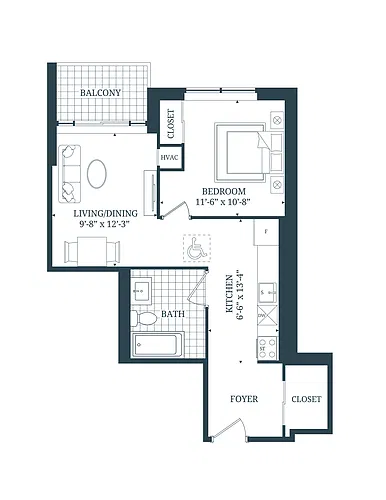 Floor plan 1 Bedroom 1 Bed 1 Bath 3