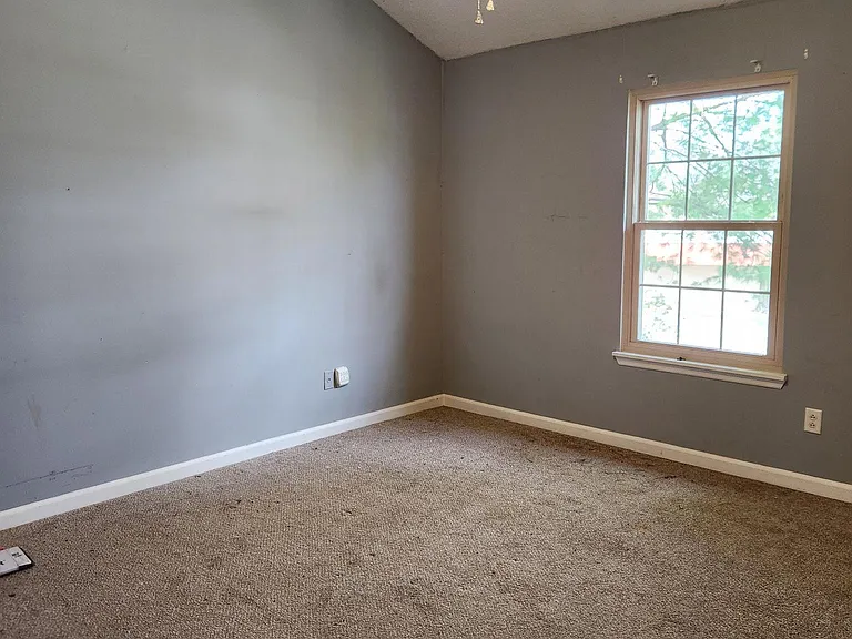 Primary bedroom with vaulted ceilings.