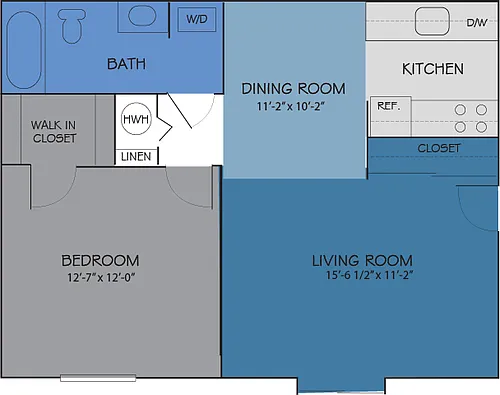 Floor plan 1 BD 1 BA Balcony/Patio
