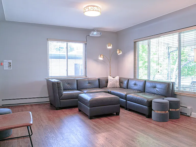 Living Room: Comfortable Leather Sofa for Family and Friends Conversation