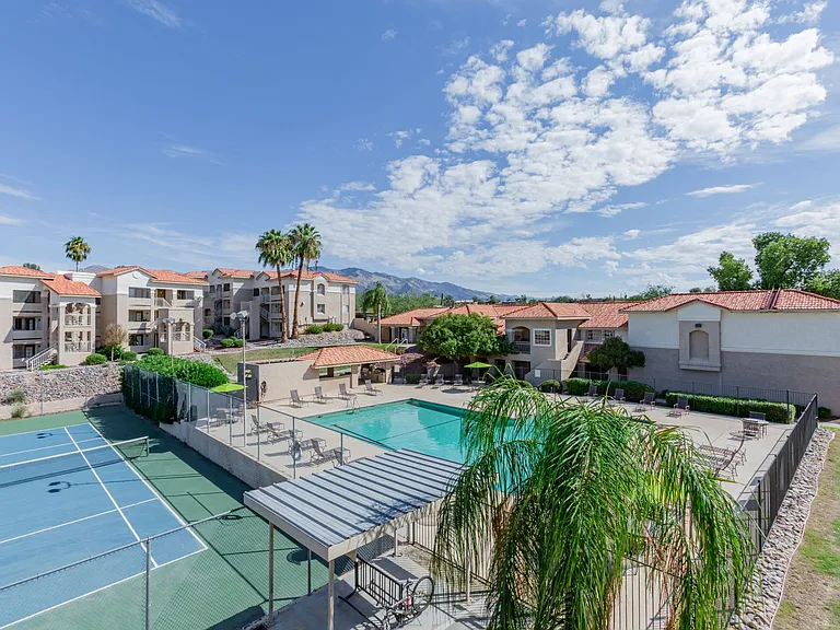 Enjoy a game of tennis or take a dip in the community pool