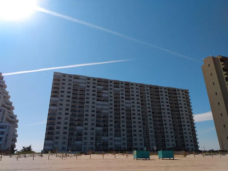 Looking towards the building from the beach