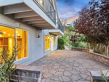 Outside patio area and front door to apartment