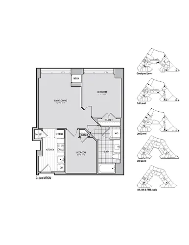 Floor plan 2 Bed 1 Bath Aff 696 B