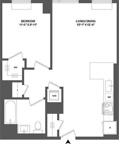 Floor plan 1 Bed/1 Bath-1B-2