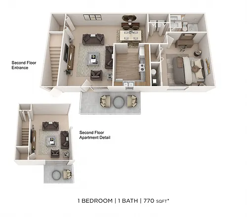 Floor plan One Bedroom- 770 sqft