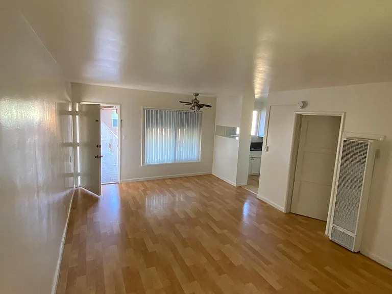 Front room and entry in Edison Apartments in Burbank, California.