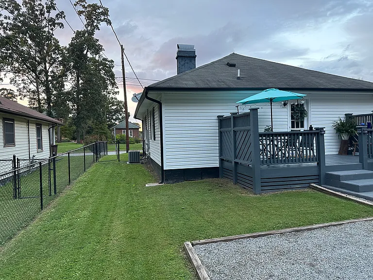 fenced in backyard and patio