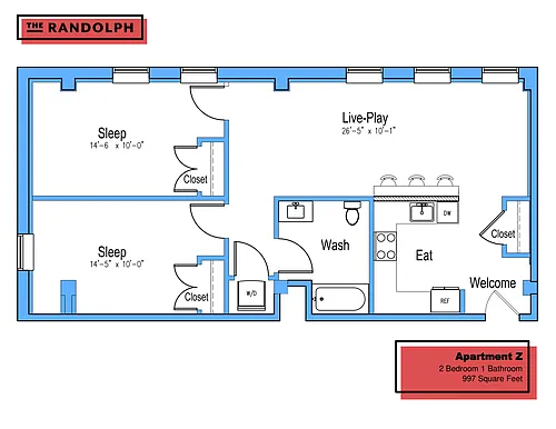 Floor plan 2Bed 1Bath Z