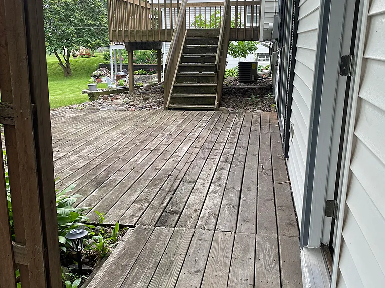 Two decks with patio doors.