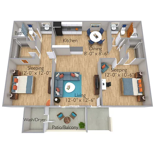 Floor plan Two Bedroom, Two Bath A