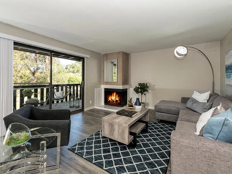 Parkside Apartments living room and balcony view