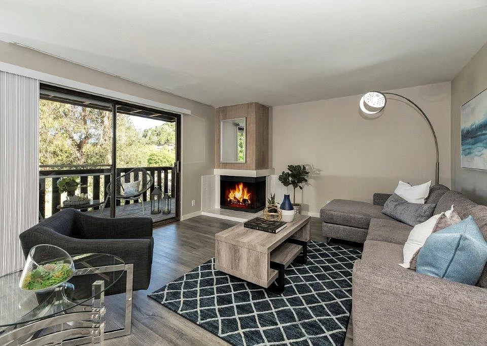 Parkside Apartments living room and balcony view
