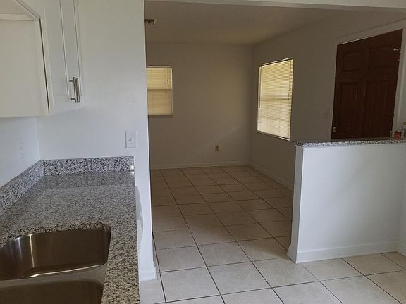 Kitchen viewing into living room