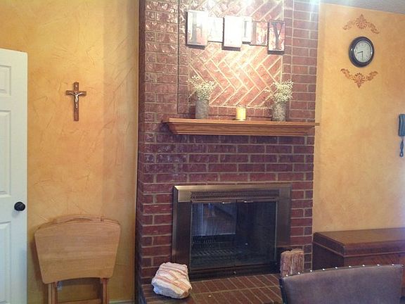 Double sided fireplace from kitchen