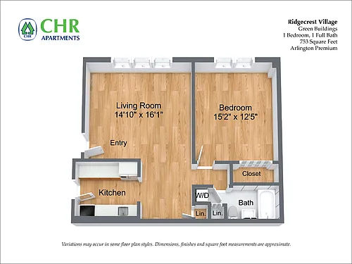 Floor plan 1 Bed/1 Bath with Dining Area