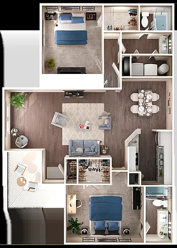 Floor plan 2 Bed, 2 Bath B Upgraded