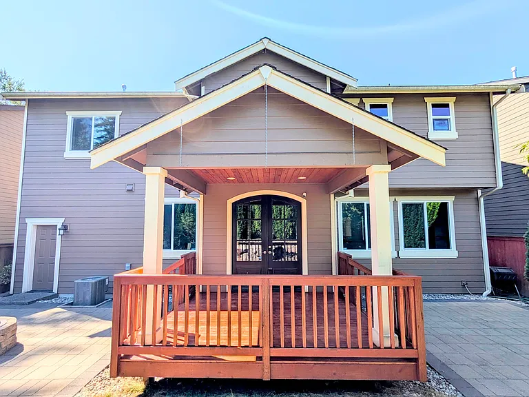 Backyard (Wooden deck, Stone patio, Wood firepit)