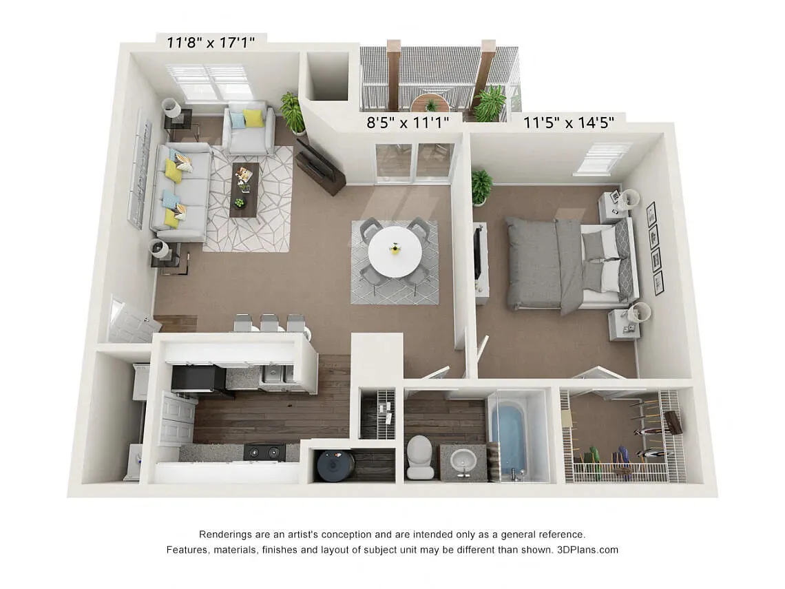 Floor plan 1 Bedroom 1 Bath 820sf