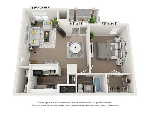 Floor plan 1 Bedroom 1 Bath 820sf