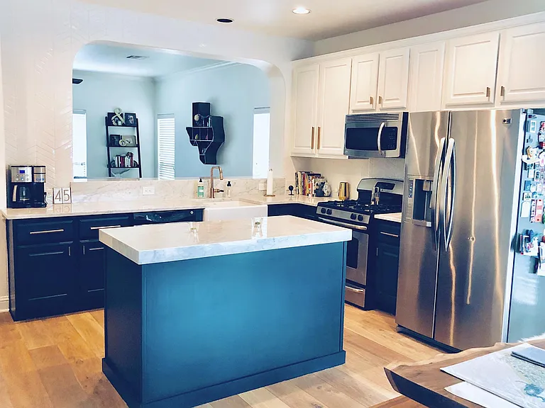 Kitchen view into living area