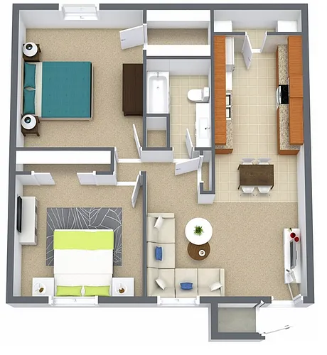 Floor plan 2 Bed, 1 Bath A