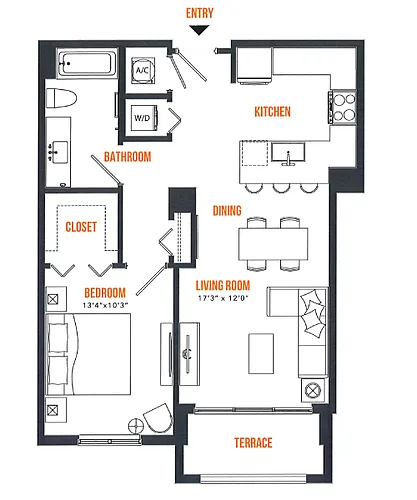 Floor plan 1 Bed / 1 Bath