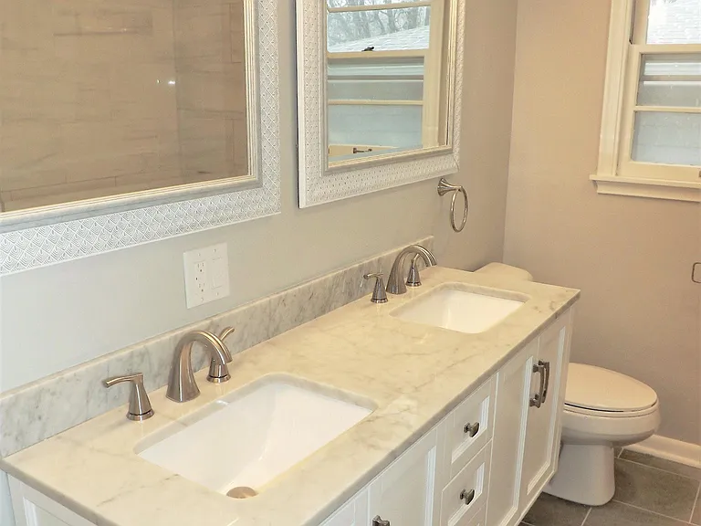 Granite countertops and heated floors.