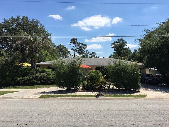 View from sidewalk across