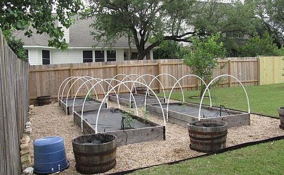 Four 4'x10' raised garden beds with micro-irrigation will make gardening a breeze! The beds are recently weed guarded, but have rich fertile soil ready to plant and a few tomato plants that decided to grow on their own. Only natural fertilizers and pest c