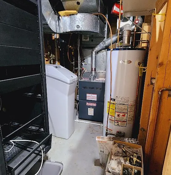 Furnace room, water heater, water softener.