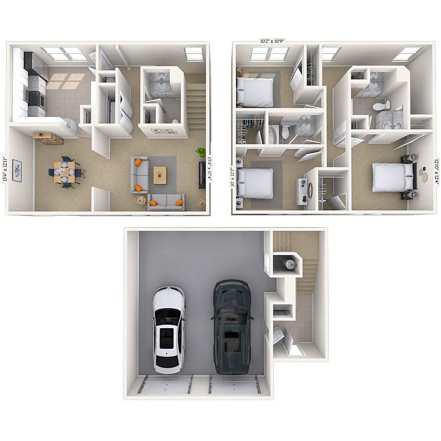 Floor plan Townhome 3x2.5 1543-1702 SF