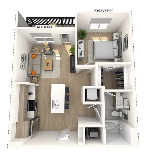 Floor plan A1 1x1 669 SF