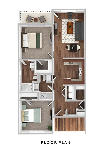 Floor plan 2 Bedroom with Patio