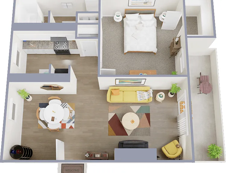 1x1 B Floorplan Diagram