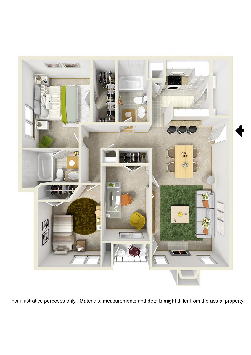 Floor plan 2 Bed 2 Bath w/ Study