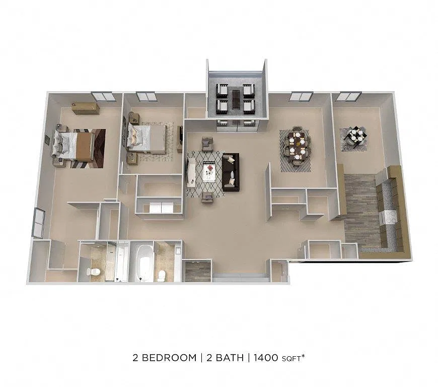 Floor plan Two Bedroom 2 Bath - 1,400 sqft