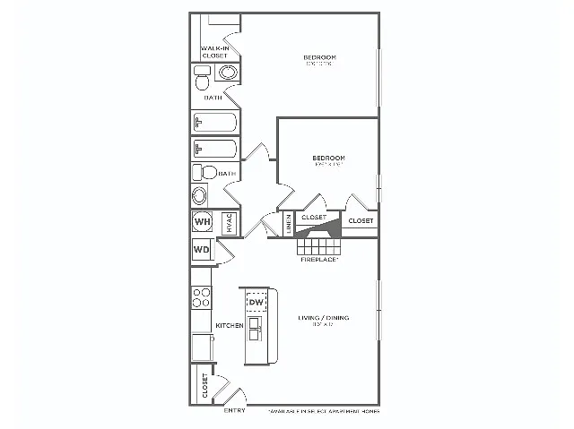 Floor plan Two Bedroom Two Bath (841 SF)