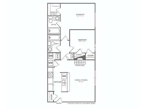 Floor plan Two Bedroom Two Bath (841 SF)