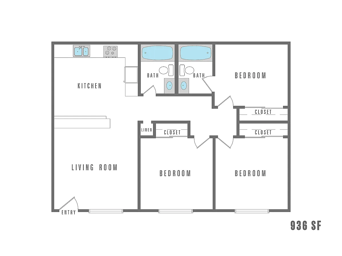 Floor plan 3 Bedroom 2 Bath