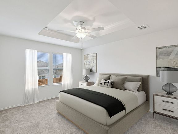 Expansive owner s suite with impressive windows Model representation