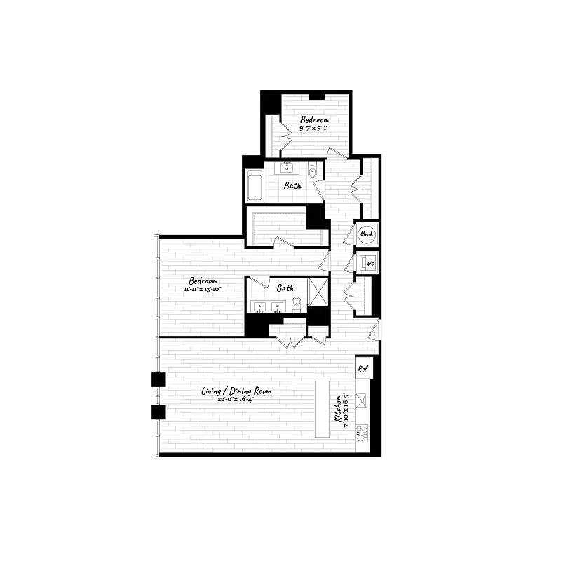 Floor plan 2 Bed - 2 Bath | B07 (901)