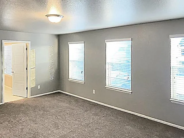 Master bedroom, light and bright with 3 windows plus a 4th in the bathroom.