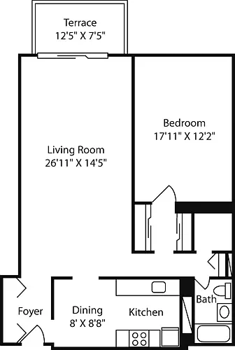 Floor plan Longfellow One Bedroom -A