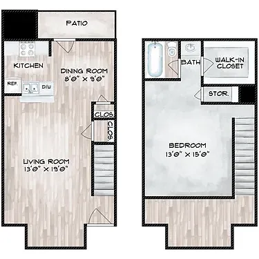 Floor plan TH 1 Bedroom 1.5 Bathroom